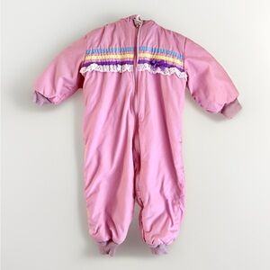 Vintage Weather Tamer Baby Girl Pink Snowsuit 24M Quilted Hooded‎ USA
